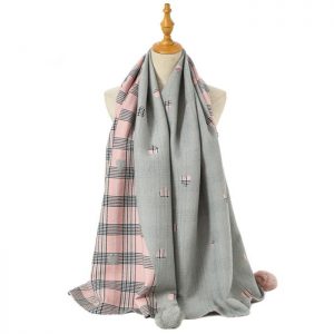 Pink/grey pom scarf