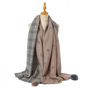 Taupe/grey pom scarf