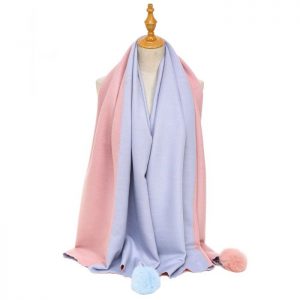 Blue/pink pom scarf