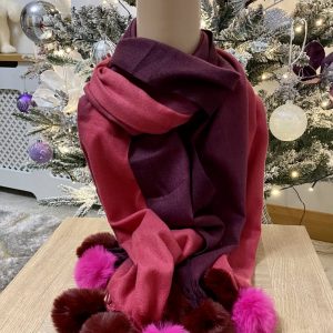 Pink/burgundy pom scarf